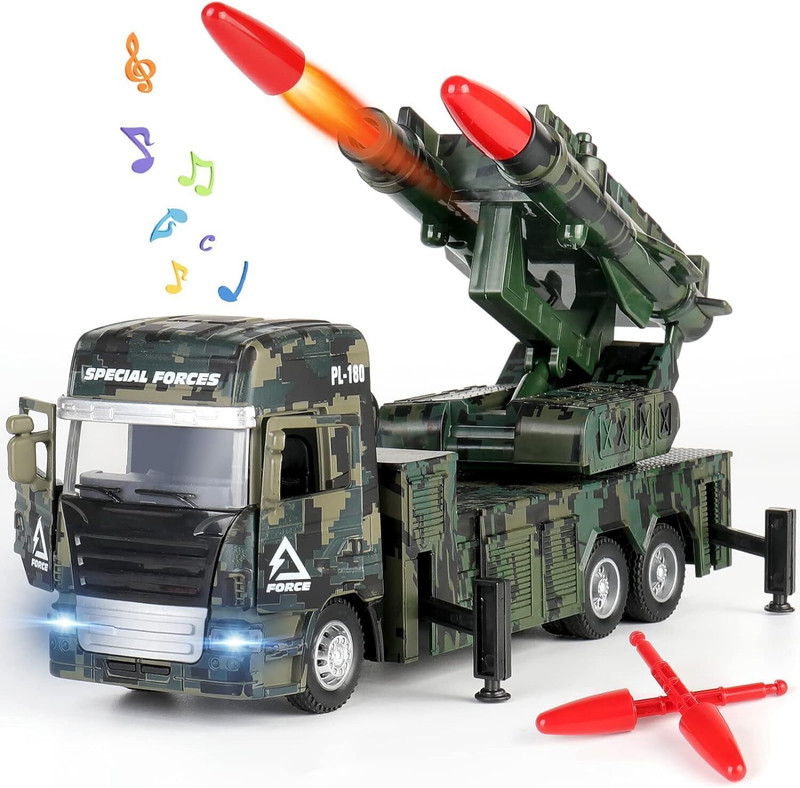 DIKUJI ENTERPRISE Missile Launcher Truck Military Vehicle Lights Sounds Pull Back Car metal(Multicolor, Pack of: 1)