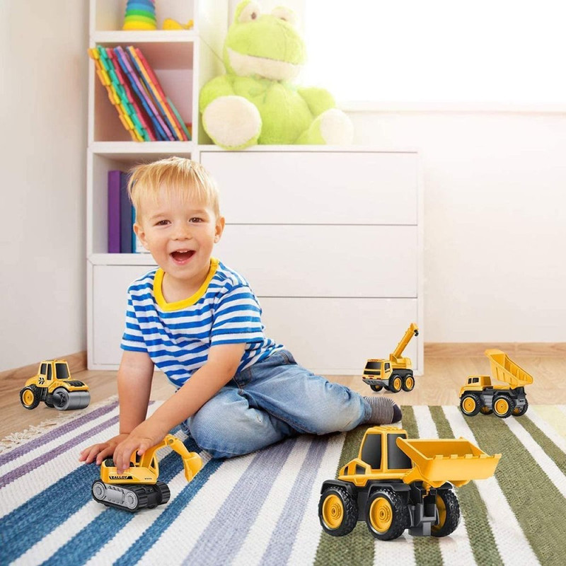 SPENOP Crane Excavator Unbreakable Engineering Toy Set 6 Truck roller Mixer(Yellow)
