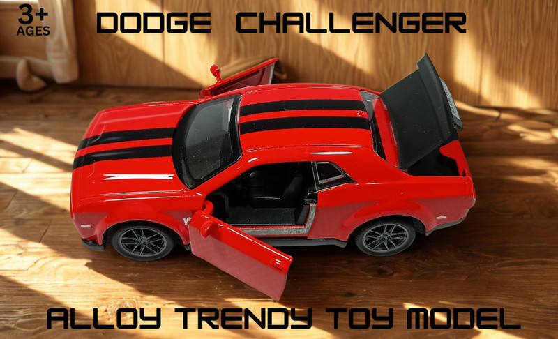 MHI Dodge Challenger Alloy Trendy Toy Model | Push Back Action | Lights & Sound(Red, Pack of: 1)