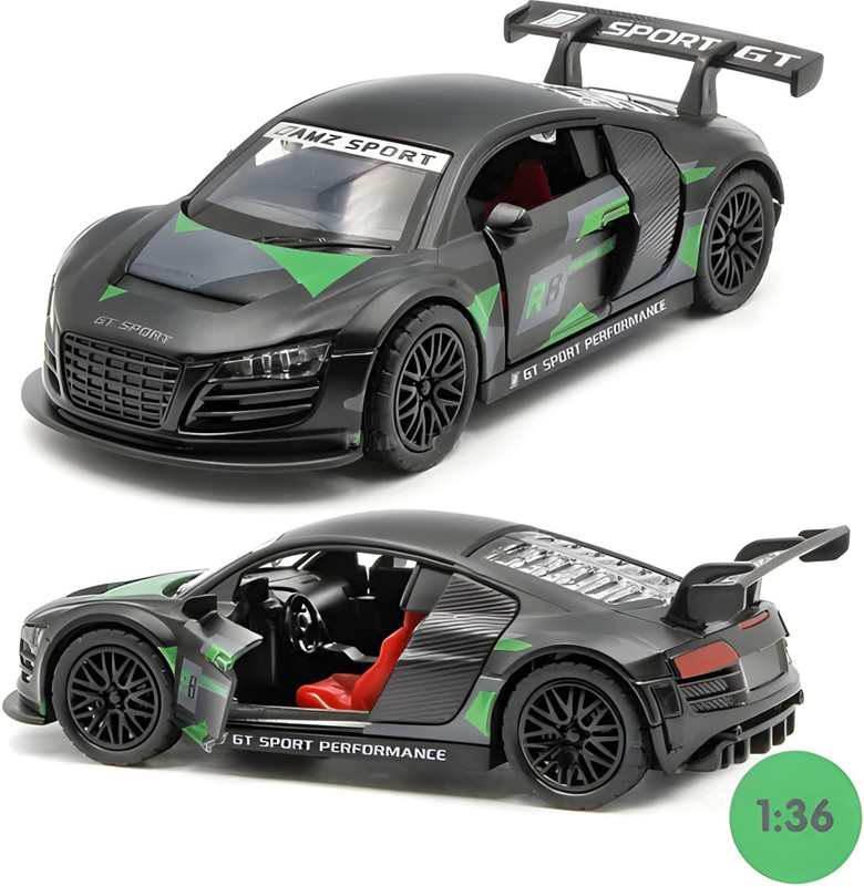 Zoddler Die Cast 1:36 Scale Audi R8 Metal Sports Car - Openable Door & Pullback For Kids(Black, Pack of: 1)