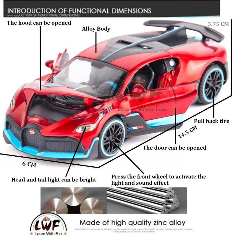 JRCLUB 1:32 Scale Die-cast Metal Model Bugatti Divo Red Sport Pull Back Car Toys(Multicolor, Pack of: 1)