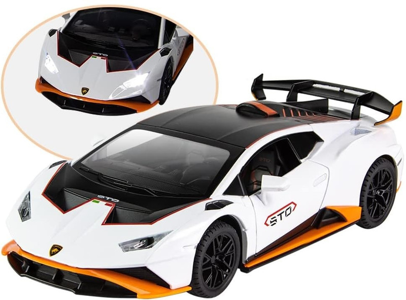 FUNABLO 1:24 Lamborghini Huracan STO 2021, Pull Back Vehicles Model Cars Toy(White)