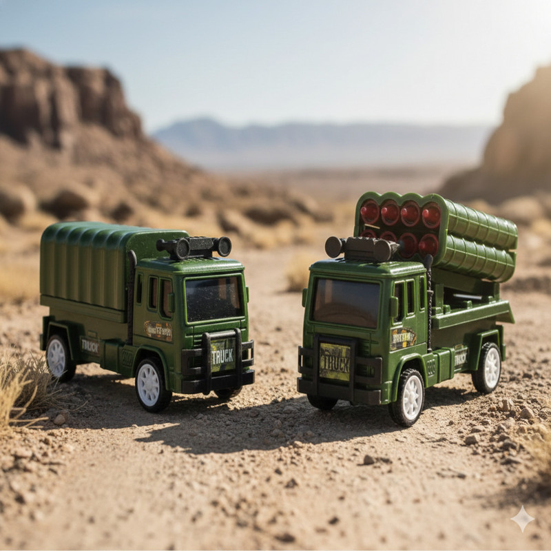 asian Realistic military-style toy trucks — sitting truck + missile launcher(Military Green, Pack of: 2)