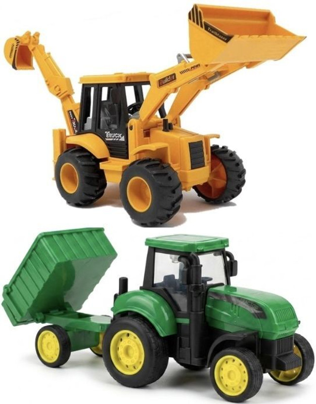 A Cube JCB And Tractor With Trolly Construction Kids Toys Excavator Toys Kids(Green, Yellow, Black, Pack of: 2)