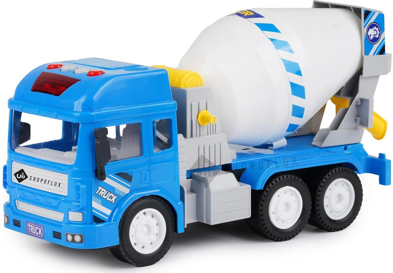 ivee international Construction Cement Mixer Truck Toy with Light & Sound, Friction Powered Push(Blue, Pack of: 1)