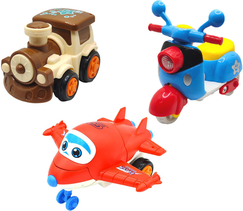 ZONEPIA Unbreakable Friction Powered Toy Set of Train, Plane & Monster Car For Kids(SET54, Pack of: 3)