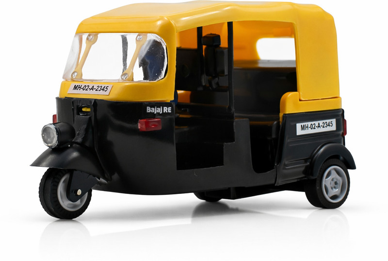 neoinsta shopping Medium size pull back auto rickshaw toy with rubber tires black color(Black, Pack of: 1)