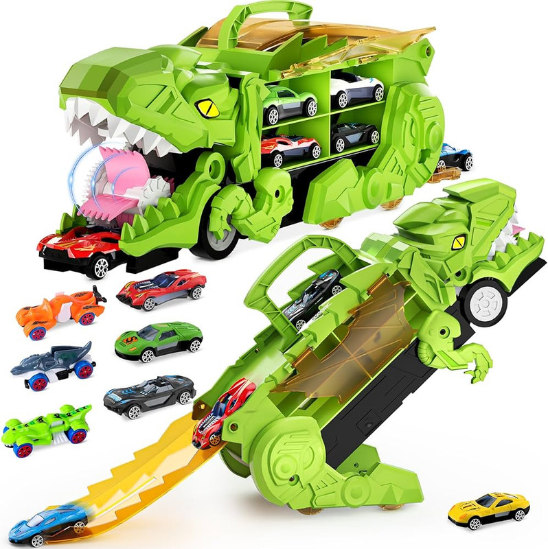 Maa Momai Toys Dino Beast Car Carrier Truck with 10 Mini Cars(Green, Pack of: 1)