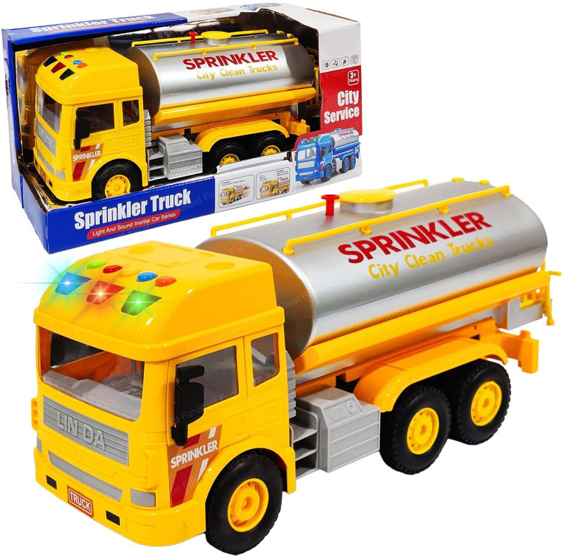FunBlast City Clean Tanker Truck, Big Size Pull Back Tanker Truck Toy, Friction Power Toy(Yellow)