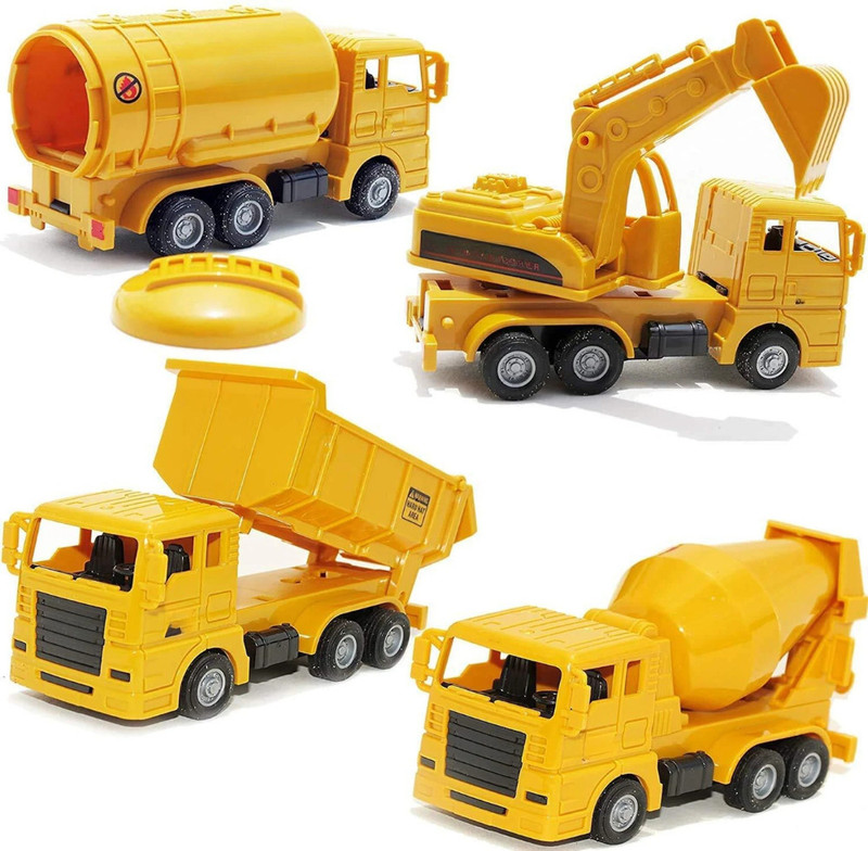 Pluspoint Plastic Construction Engineer Vehicle Bulldozer Toys Truck for Kids(Yellow, Pack of: 4)