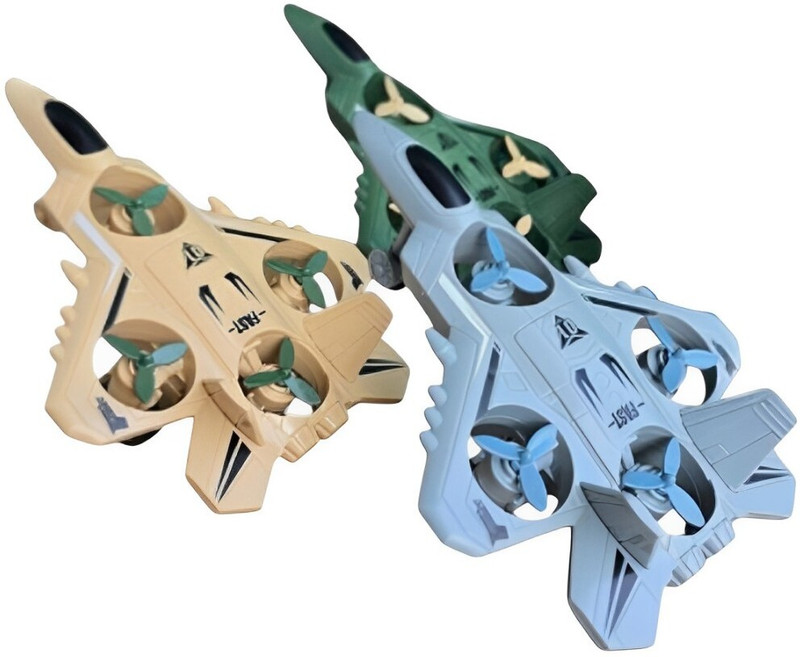IndusBay 3 Pieces , Friction Powered Army Fighter Jet Plane with Rotating Fans(Brown, Green, Blue, Pack of: 3)