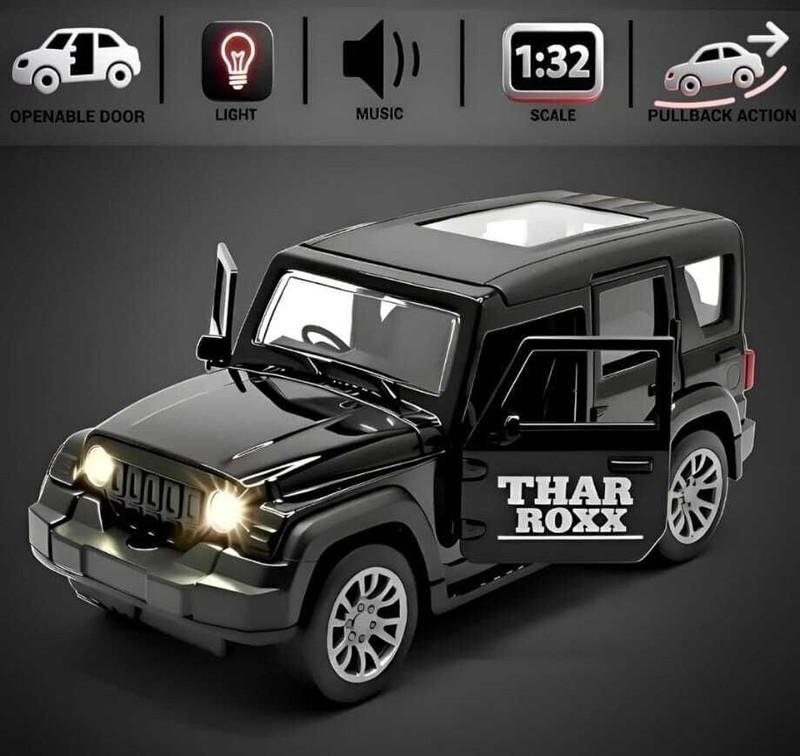 bhuvienterprises Thar Rocks Premium Metal Toy Car with Music & Lights | Openable Doors(Black, Pack of: 1)
