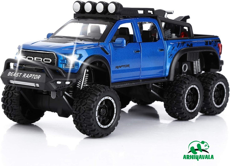 ARNIYAVALA 1/28 SCALE F150 Raptor Diecast Metal Model Car with Sound and Light toy for kids(Blue)