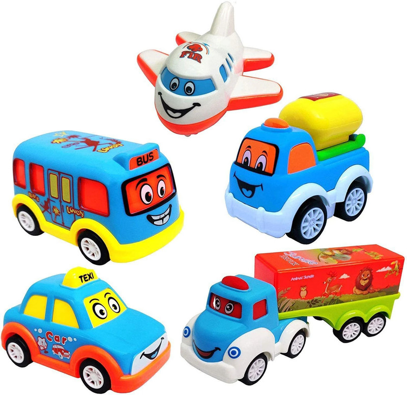 SKBD Unbreakable Toy Plastic Cars Bus Truck Aeroplan SKD(Multicolor, Pack of: 5)