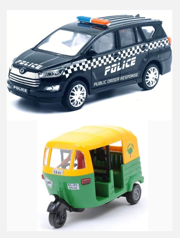 viaan world Combo Pack of PULLBACK ( Cristiano Police & Auto ) Toy for Kids(Black, Yellow, Green, Pack of: 2)