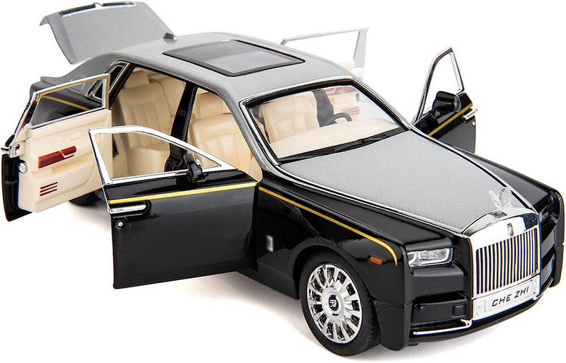 SOVIEXA 1:24 Scale Die-cast Metal Car Die-cast Model Phantom silver SV(Silver Black, Pack of: 1)