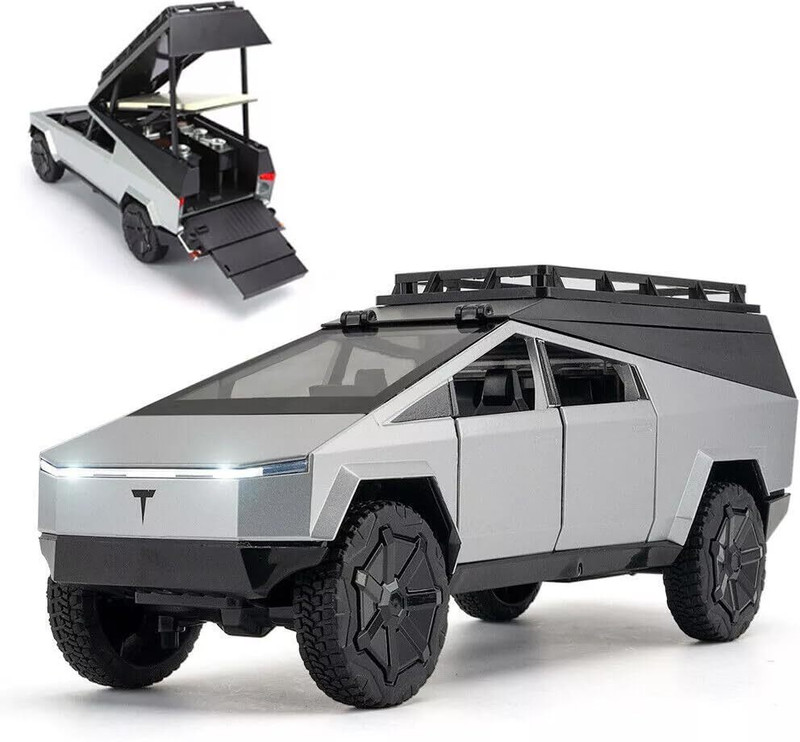 star impex Die-Cast CyberrTruck Camping with 6 Openable Doors+Working Horn and Lights(Silver)