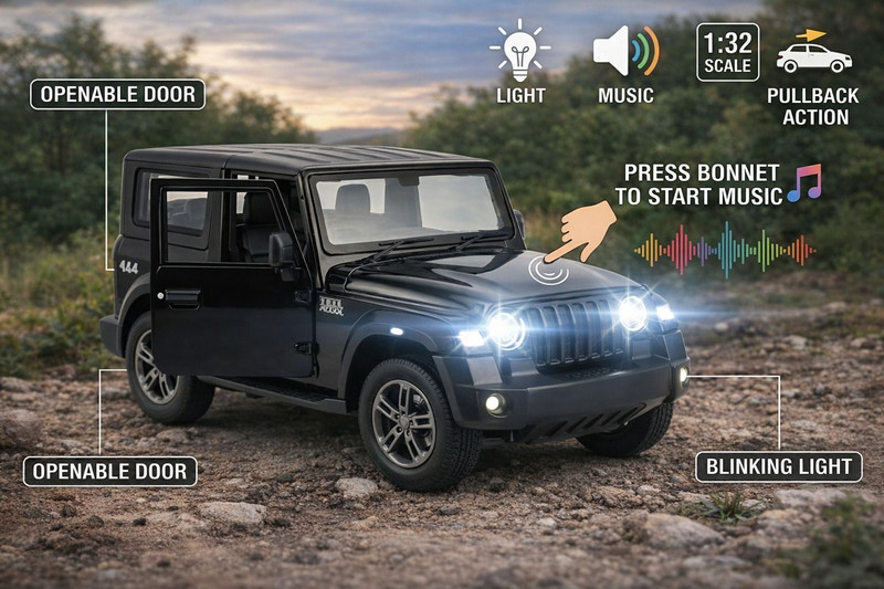 Fun Toys Premium Mini Jeep Thar Style Die Cast Metal Toy Car for Kids(Black, Pack of: 1)