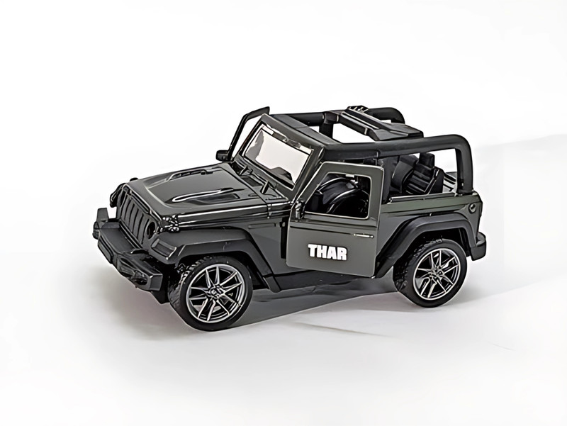 Krishna Trading Metal Thar Toy Car| Die Cast Pull Back Car| Miniature Off-Road (Black, 10cm)(Black, Pack of: 1)