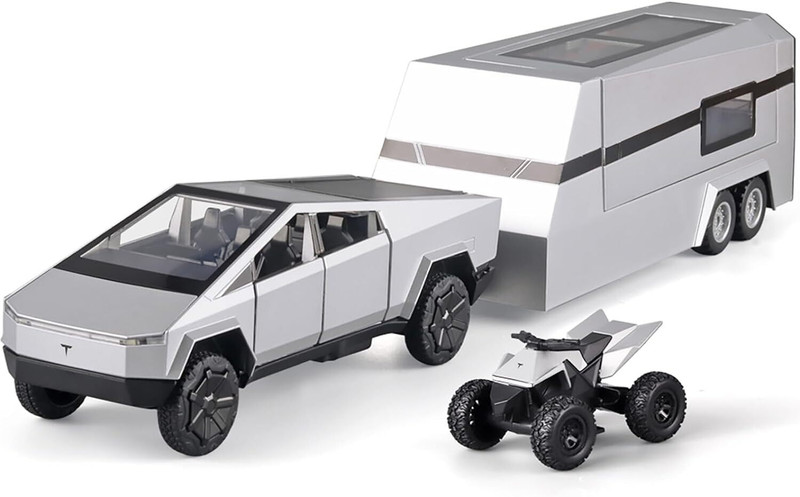 star impex Tesla Cybertruck with Pickup Trailer Alloy Car Model Scale (1:32)(Silver, Pack of: 1)