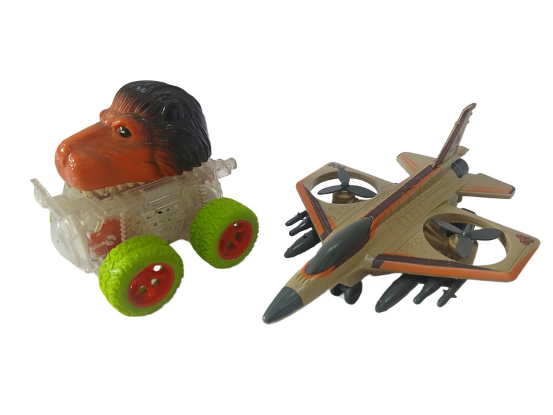 KOKEE TOYS Frictional Pull Back Push and Go Fighter Airplane With Stunt Car Toy For Kids(Multicolor, Pack of: 2)