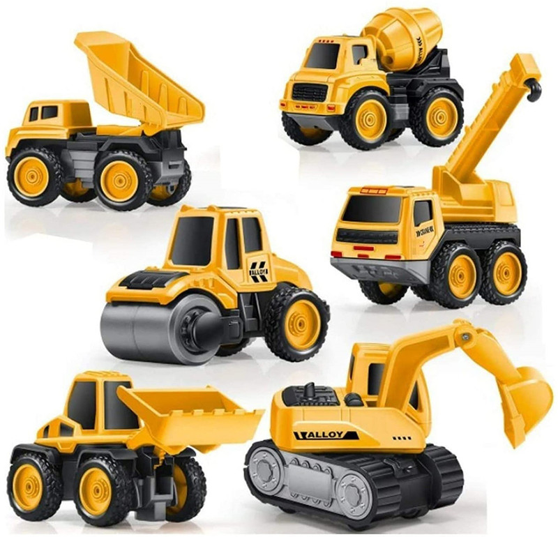 DEZICON ECOM Construction Trucks Rotate by 180 Degree Toy Loader Toy and Excavator Vehicle Engineering Toy for 3 Years and Above Age Toddlers ,High Speed Friction Excavator toy for boys toy for kids toy for children push and pull along toy toy cars and trucks(Yellow, Pack of: 6)