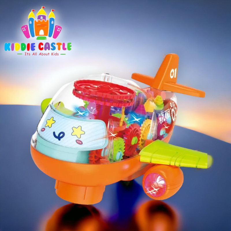 Kiddie Castle Gear Airplane Toy for Kids with Music, Light, Merry-Go-Round, Bump & Go(Multicolor, Pack of: 1)
