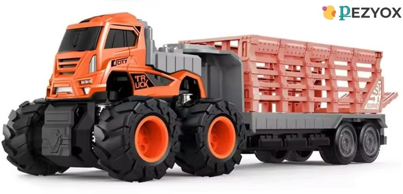 PEZYOX 1:43 Truck Diecast Alloy Animal Transport Truck Toys with Friction Toy for Kids(Orange)