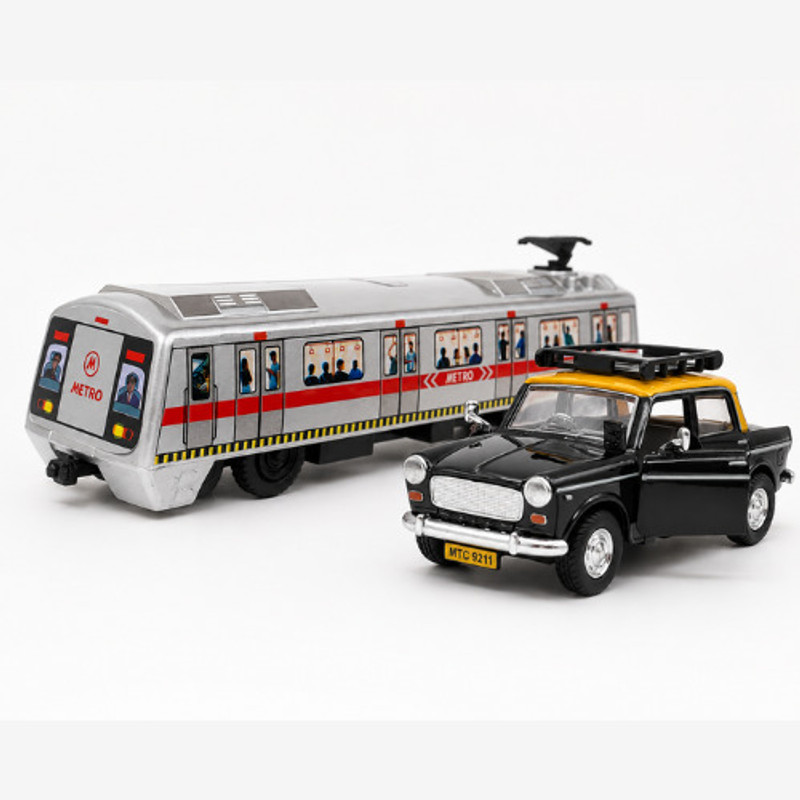 HANAL Metro Rail & Queen 70’s Taxi Toy Combo with Pull Back Action & Openable Doors(Multicolor, Silver, Black, Pack of: 2)