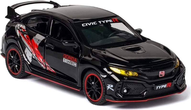 SKBD 132 Diecast Model Civic Type-R Toy Car Pull Back Openable Door With light,Sound(Black, Pack of: 1)
