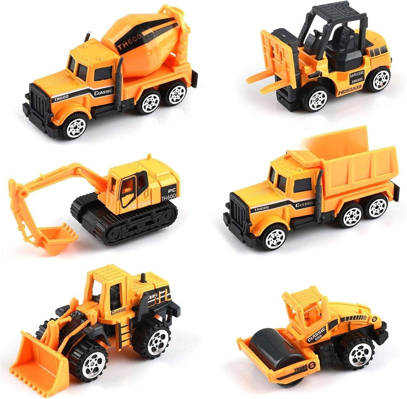 Learn With Fun Die Cast Metal Unbreakable Pull Back JCB Dumper Roller Mixer Engineering car(Yellow, Black, Pack of: 6)
