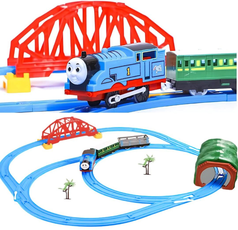 Veryke Battery Operated Train Big Size Track,Bridge,2 Bogies with Sound,Lights for KIDS(Multicolor)