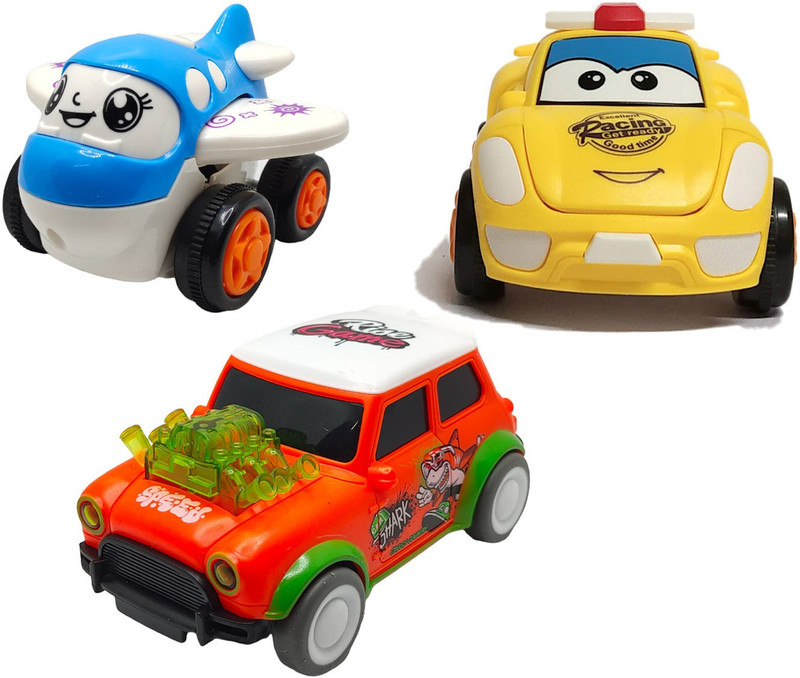 Vaniha Unbreakable Four-Wheel Drive Friction Powered Diecast Toy Set-D44(Multicolor, Pack of: 3)