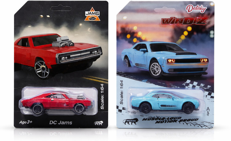 TrekTiny Mini 1:64 Scale D0odge Challenger 1970 & Hellcat Diecast Combo Set Toy Car(Red, Blue, Pack of: 2)