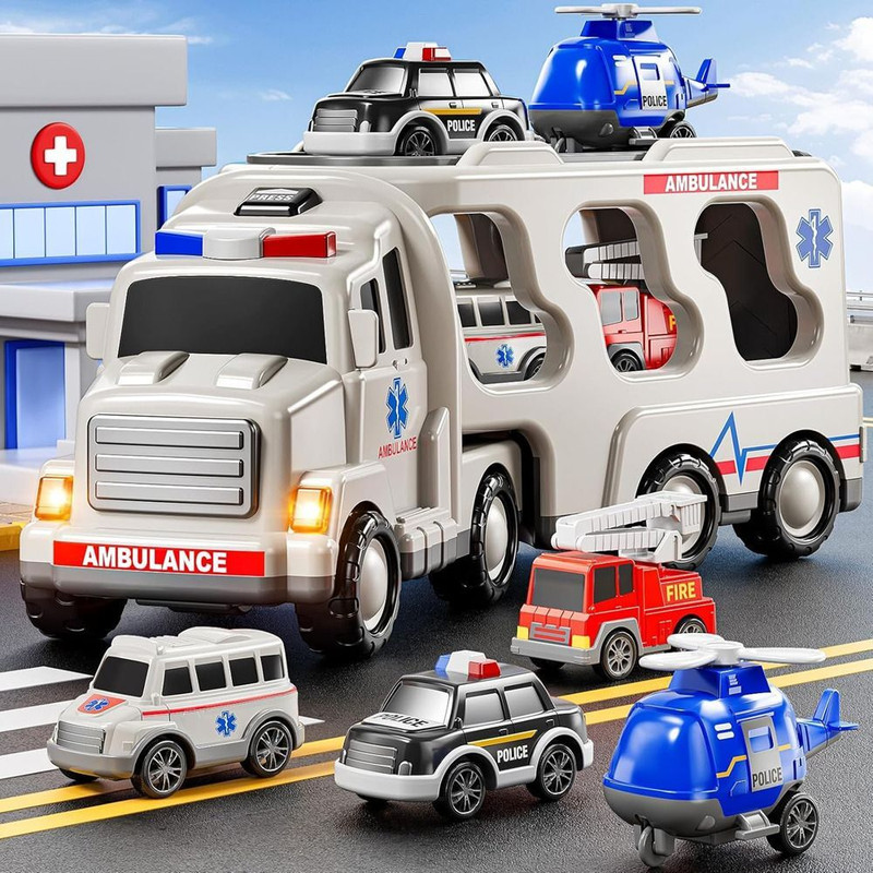 Arizuul NEW Firction Power Ambulance Car Truck Toys Set(Multicolor)
