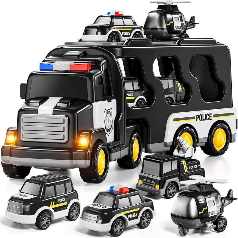 Kidoyz 5-in-1 Police Trucks Toy Set for Kids | Light & Sound Transport Truck Playset(Black, Pack of: 1)