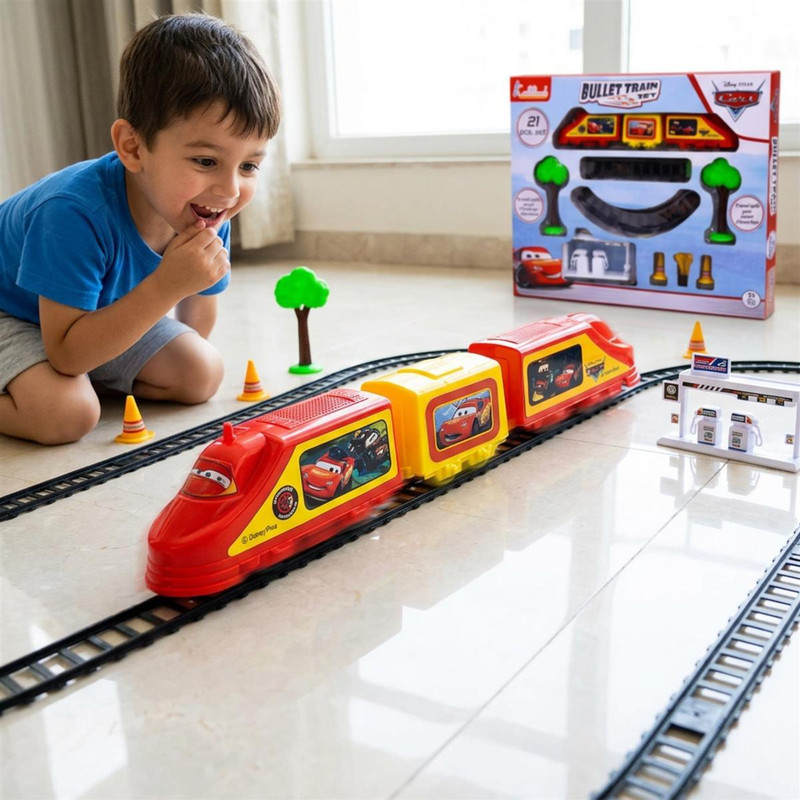 Kriiddaank Disney Pixar Cars Train Set (Small) with McQueen & Friends(Multicolor)