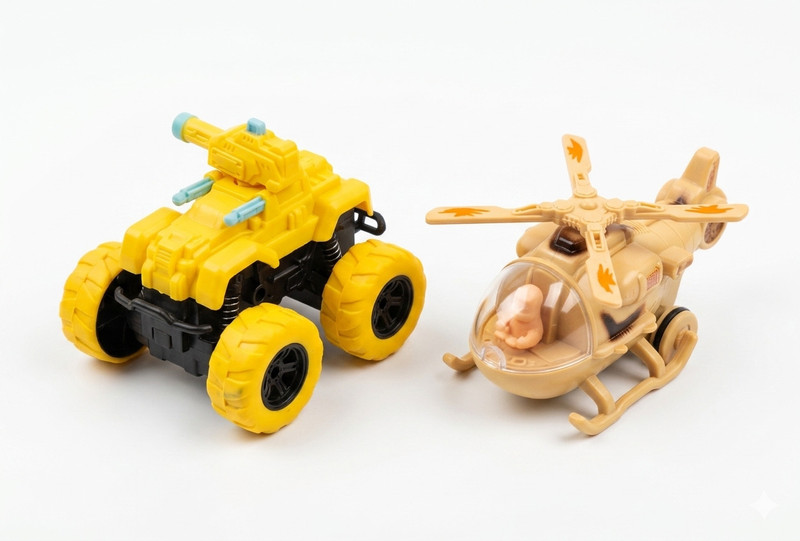 Neelkanth Toys Unbreakable Fricition Powered Toy Truck & Helicopter, Pull Back Toy Combo(Yellow, Beige, Pack of: 1)