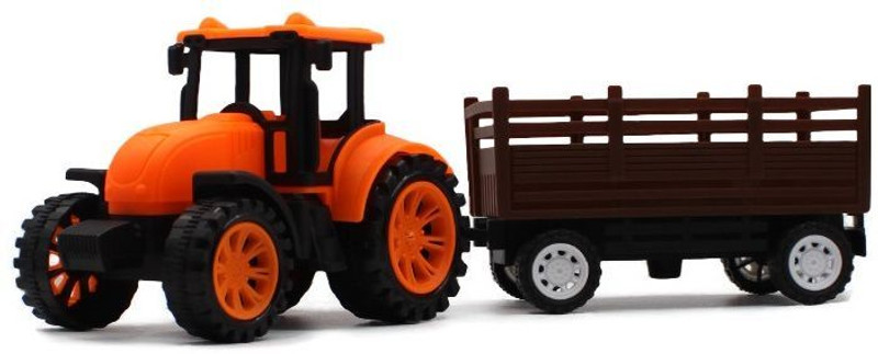 neoinsta shopping Medium size friction powered plastic tractor toy with trailer wagon behind(Orange, Pack of: 1)