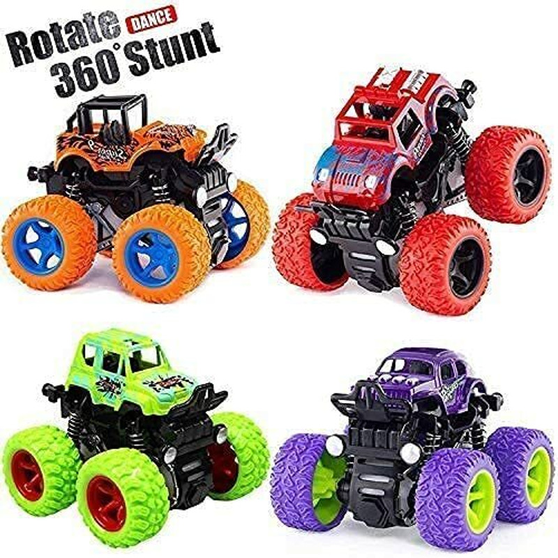 Aganta Mini Monster Truck Friction Powered Cars Toys 360 Degree Stunt 4wd Push go Truck(Multicolor, Pack of: 4)