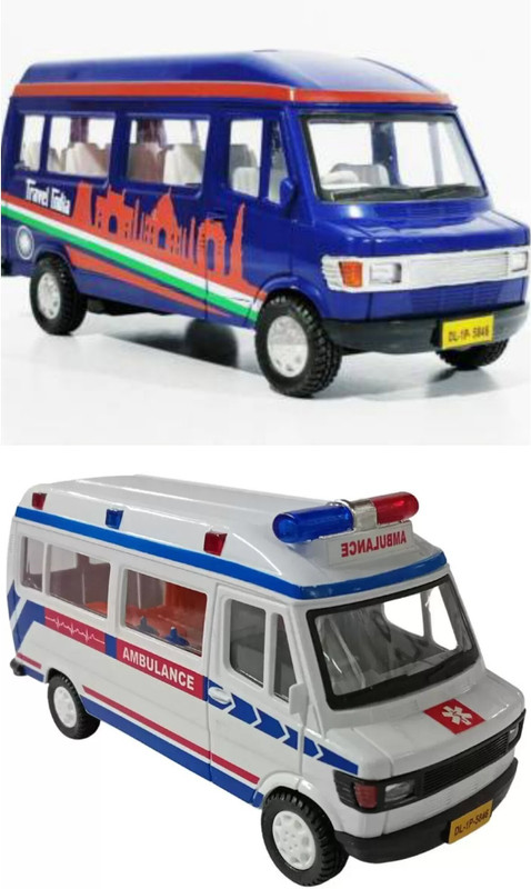 viaan world Pack of ( TRAVELLER Bus & AMBULANCE ) Bus Toy for kids(white,blue, green, red,, Pack of: 2)