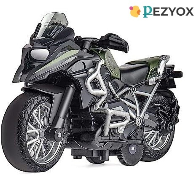 PEZYOX Motorcycle Toy Bike Scale Model Pull Back Vehicles with Lights & Sound for kids(Green)
