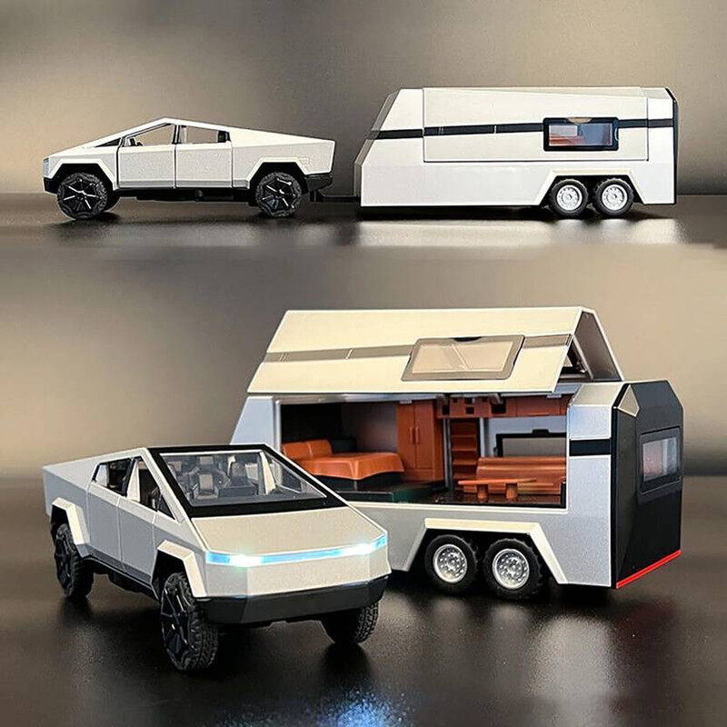 Just craft 1:32 Tesla Cyber Truck Pick-Up Trailer with 6 Openable Doors Die-Cast pc 1(Assorted Color, Pack of: 1)