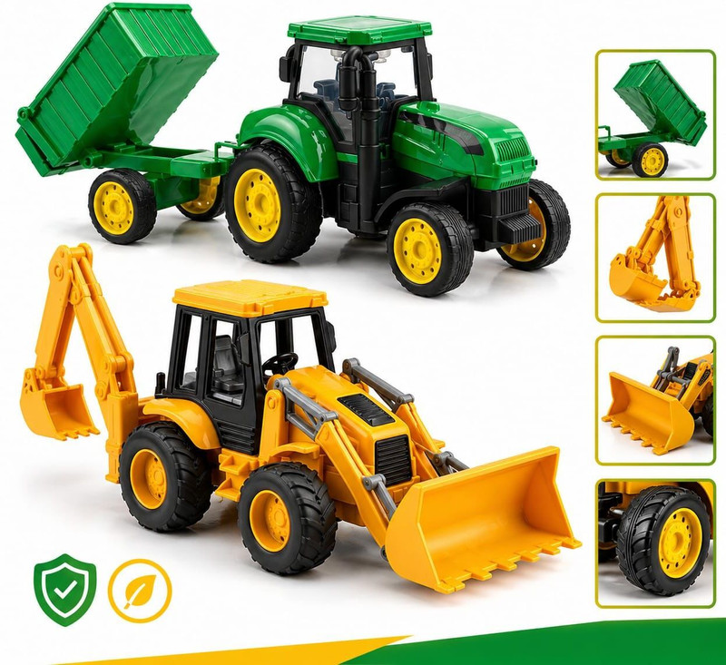 Treo comm JCB And Tractor Trolley toys for kids Excavator & Construction Vehicle Kids Toys(Yellow, Green, Black, Pack of: 2)