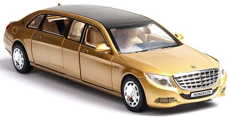FUNABLO Diecast Mercedes Maybach S650 Limousine Toy Car Scale Model,Pull Back Vehicles(Golden)