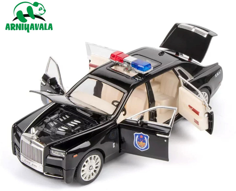 ARNIYAVALA 1/24 Scale Wheels Diecast Rolls Royce Phantom Police Metal Model toy car(Black, Pack of: 1)