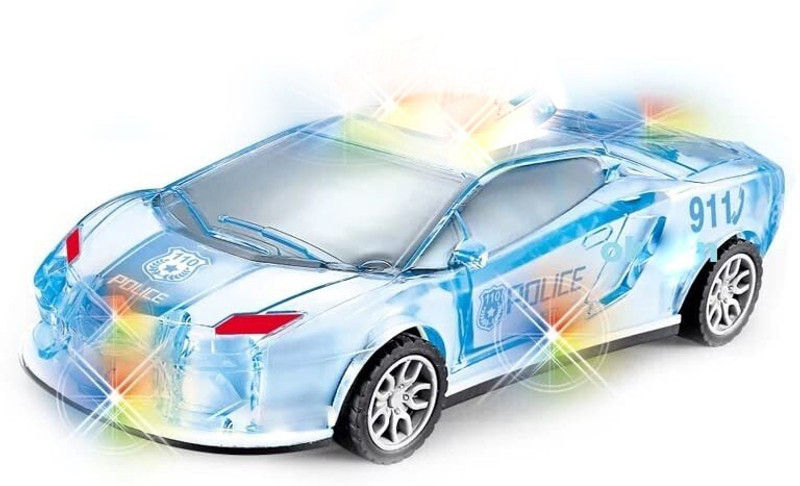 HALO NATION 1pc Friction Police Car 3D Light Music & Siren Sound - Plastic Inertia Car(White, Pack of: 1)