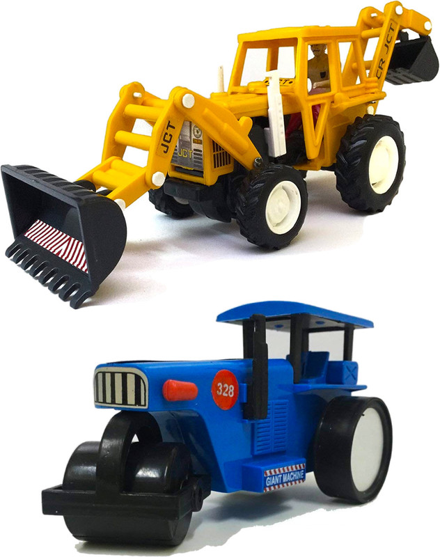 SARASI Jcb Earth Mover Excavator With Road Roller, Pull Back Vehicles Toys For Kids(Multicolor, Pack of: 2)