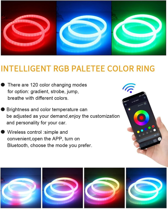 Auto MT 95MM Multicolor RGB COB Ring Universal LED DRL Daytime Running Light Angle-Eyes Car Flywheel