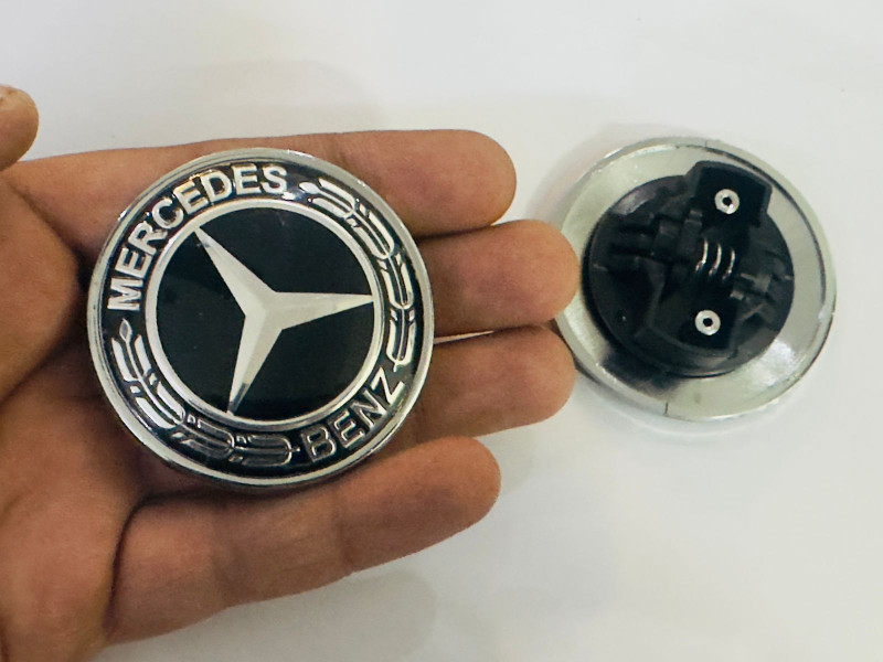 Auto MT Mercedes, Chrome-Black Star, Emblem, Benz Front-Hood Ornament Badge, 3D Logo. Car Flywheel